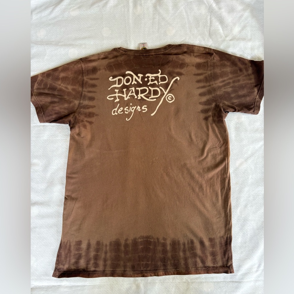 Ed Hardy - Y2K Era Brown Skull Graphic Tee - Size L - Picture 10 of 15